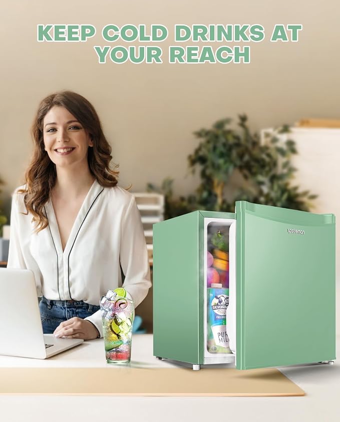 Upstreman 1.7 Cu.ft Mini Fridge with Freezer, Mint Green-FR17 | Dorm Essentials, Adjustable Thermostat, Energy Saving, Low Noise, Compact Refrigerator for Dorm, Office, Bedroom - Image 9