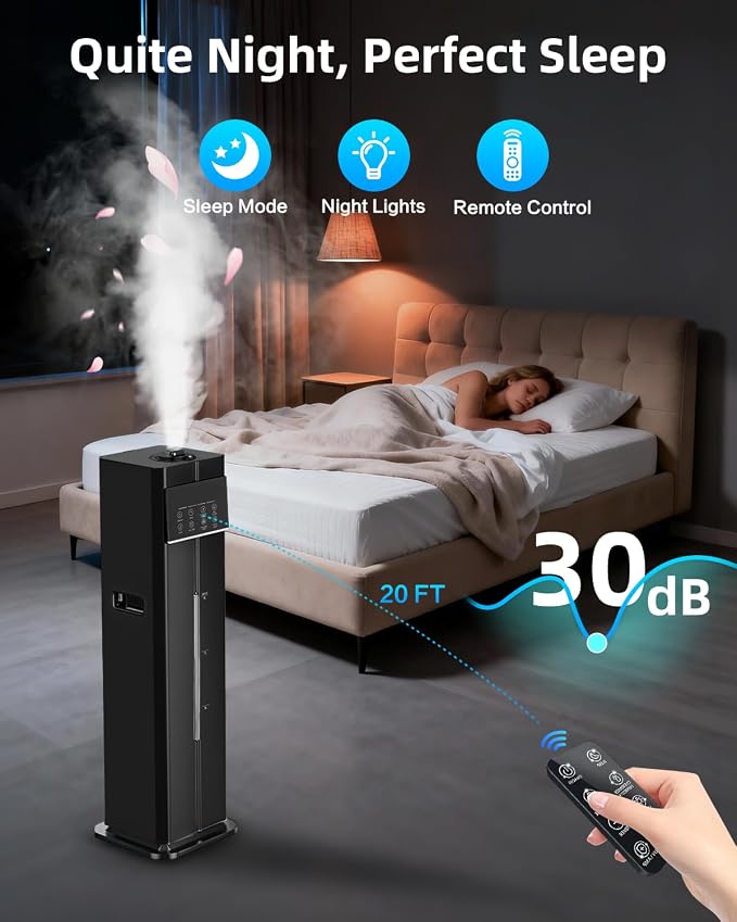 Cool Mist Humidifiers for Large Room, Ultrasonic 2.4Gal 9L Quiet Top-Fill, Easy Clean with Essential Oil Tray, 360°Nozzle, 4 Speed, Remote, 60H Runtime, for Baby, Adults, Plants, Home, House, Bedroom - Image 3