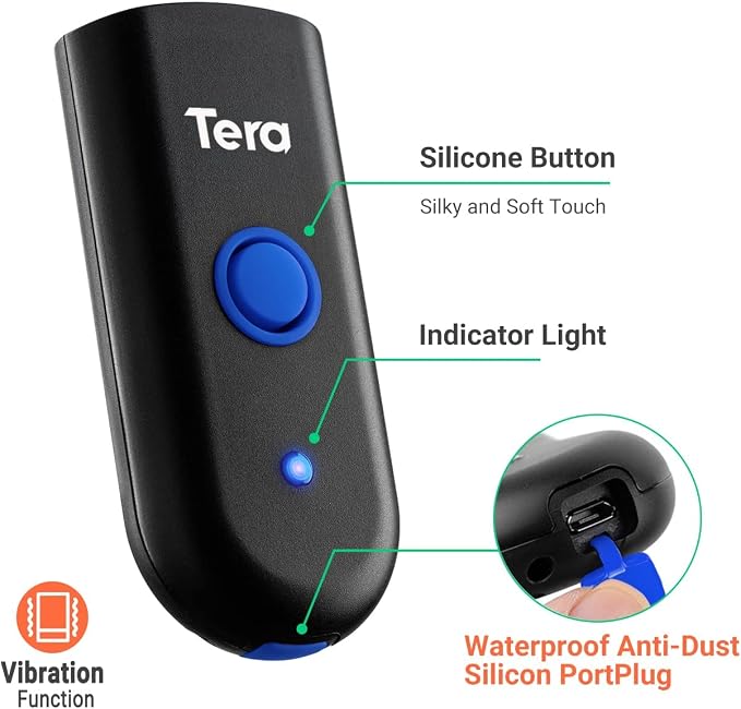 Tera Wireless Barcode Scanner 1D Laser Mini Pocket Waterproof Scanner 3in1 - Image 3