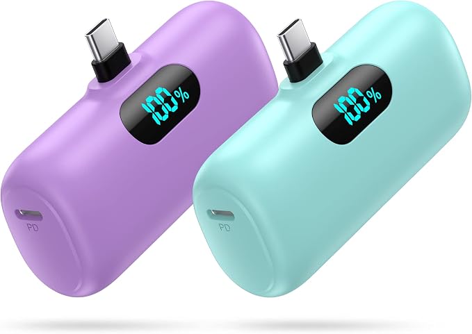 [2-Pack] Mini Portable Charger 5000mAh Power Bank,3A PD USB C Cell Phone Portable Power, LCD Display Battery Pack Compatible with iPhone 17/17 Air/16/16 pro/15/15 pro Max/Android/Samsung/Moto/LG etc by Swyop