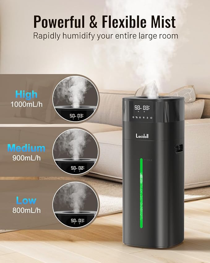 Cool and Warm Mist Humidifier Large Room, 5.3Gal/20L Humidifiers for Home 2000 sq ft, Whole House Humidifiers with Diffuser Extended Tube, Air Humidifier for Bedroom Nursery Baby Plants Black - Image 7