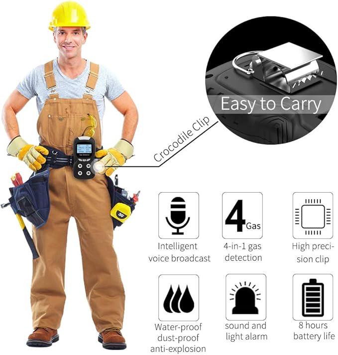 Portable Gas Detector, Gas Clip 4 Gas Monitor Meter Tester Analyzer, - Image 2