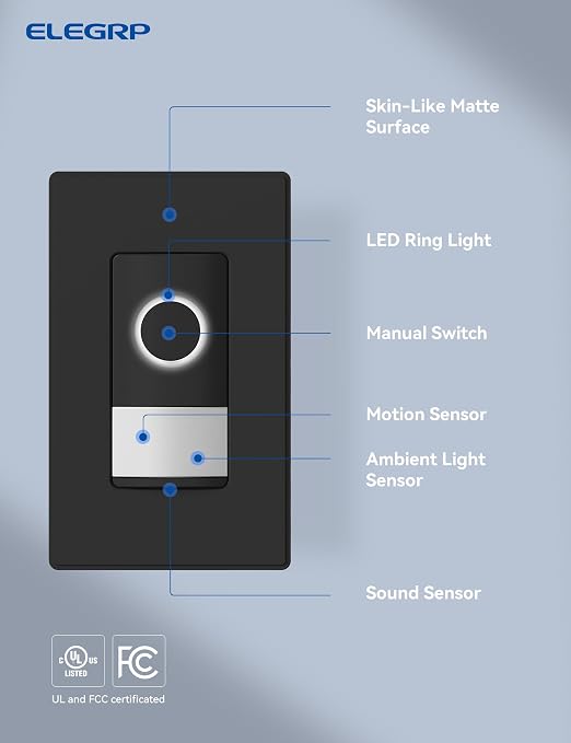 ELEGRP Smart Motion Sensor Switch, 2.4GHz Wi-Fi 3 Way Light Switch Compatible - Image 2
