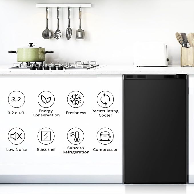 Antarctic Star Mini Compact Refrigerator with Freezer, 3.2 Cu.Ft. Single Door with Adjustable Thermostat,Removable Glass Shelves for Apartment/Dorm/Office,BLACK - Image 6