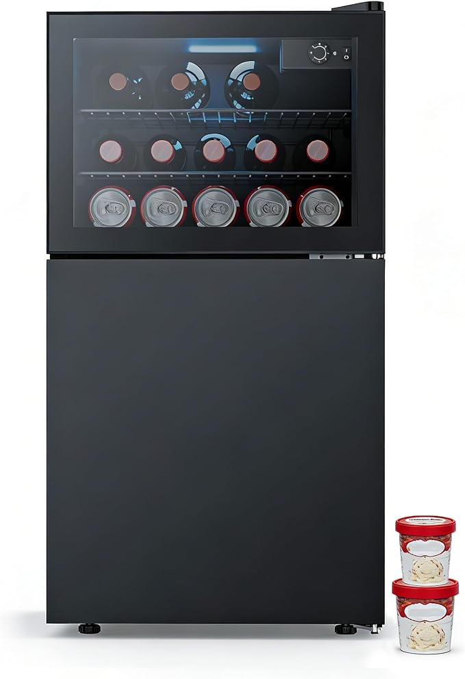 COWSAR 2.6 Cu.Ft Beverage Refrigerator & Mini Fridge with Freezer - Glass Door, Reversible Design, Adjustable Thermostat for Dorm, Office, Bedroom by COWSAR