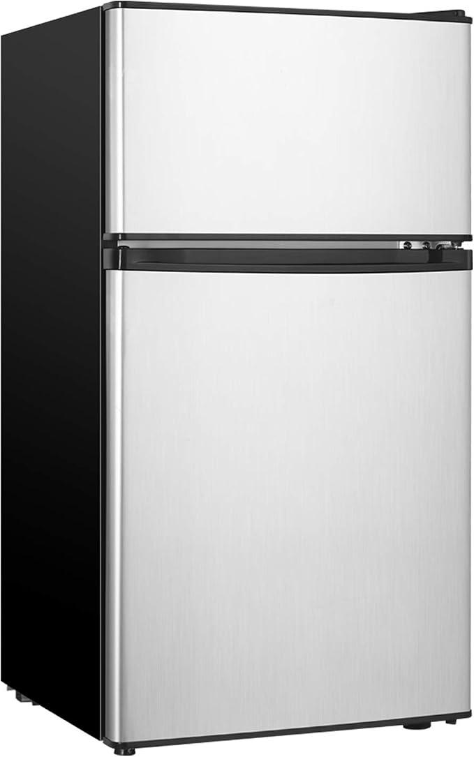 Mini Fridge With Freezer,3.2 Cu.Ft Compact Refrigerator,Mini Refrigerator With 2 Doors For Bedroom,Office,Kitchen,Apartment,Dorm(sliver) by HAILANG