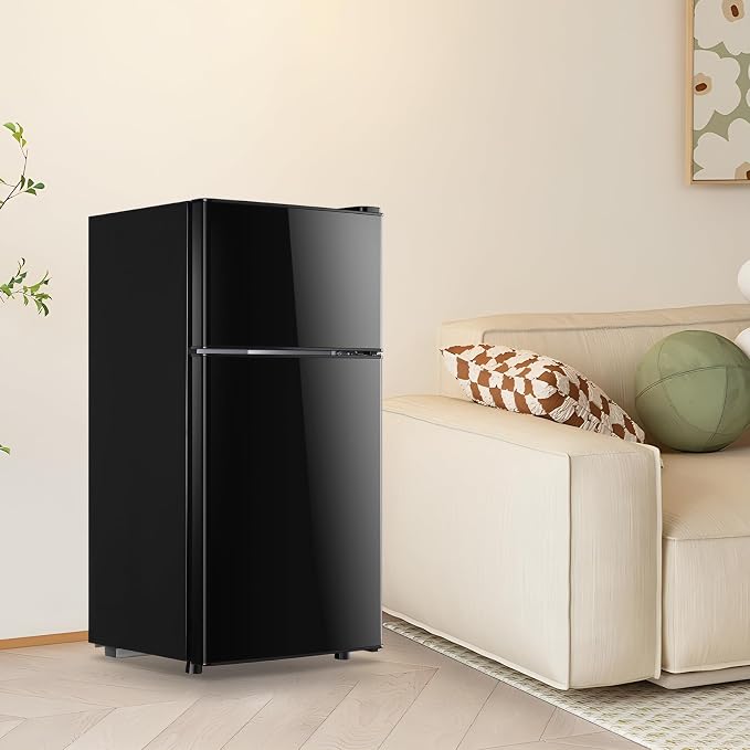 Mini Fridge with Double Doors Small Refrigerator with Separate Freezer & 7 Adjustable Temperature Control, Tiny Size & Personal Fridge Ideal for Office Apartment Dorm Black - Image 8
