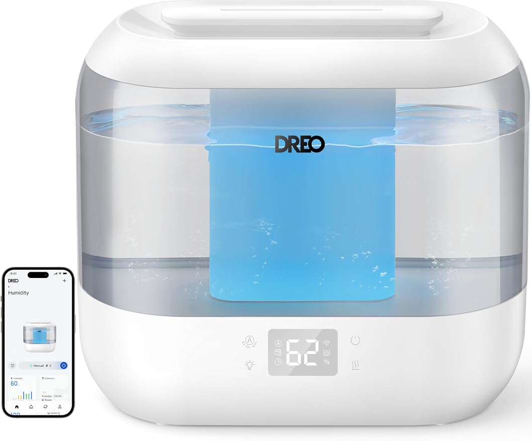 Dreo Smart Humidifiers for Bedroom, Top Fill 4L Supersized Humidifier Large Room with 28 dB, 36H Runtime, Touch/APP/Voice Control, Nightlight, Cool Mist Humidifiers for Baby, Plants, Indoor, Grey by DREO