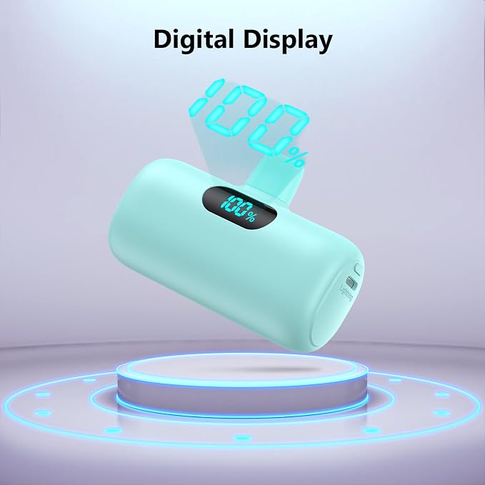 Mini Portable Charger for iPhone,5000mAh PD Fast Charging Battery Pack,LCD Display Cute Power Bank Portable Phone Charger for iPhone 14/14 Pro Max/13/13 Pro/12 Pro/11/XS/XR/X/8/7/6 (Green) - Image 4