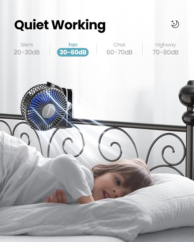 Gaiatop Portable Clip on Fan Battery Operated, Small Powerful 3 Speed Quiet 360° Rotate, USB Rechargeable Mini Personal Cooling Fan for Desk Table Home Office Stroller Camping Women Gifts Black Blue - Image 5