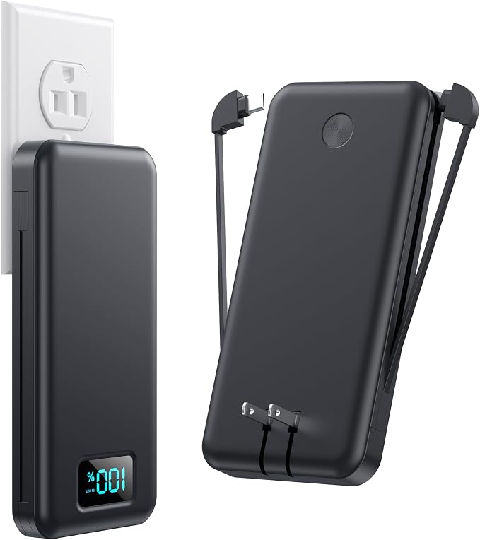 Portable Charger for iPhone with Built in Cables & Wall Plug,10800mah Travel Essentials Power Bank,4 Output LCD Display External Battery Pack Phone Charger for iPhone 17/16/15/14,Galaxy,Android etc by FOCHEW