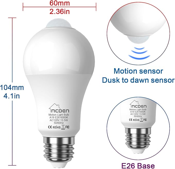 McDen Motion Sensor Light Bulb, Indoor Motion Activation Detector Light Bulb - Image 5