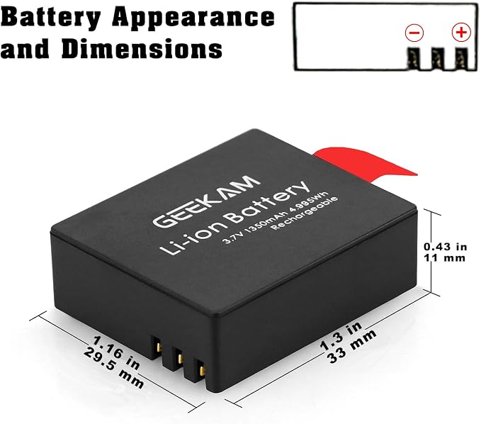 Action Camera Battery Pack, 1350mAh Rechargeable Battery - Image 2