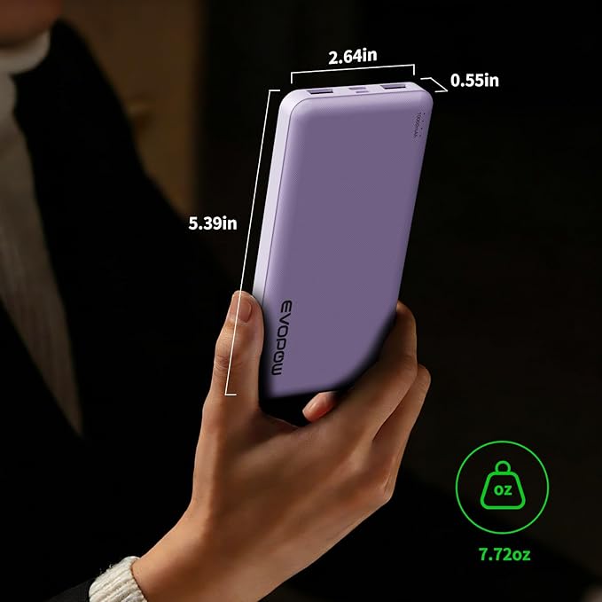 2-Pack Portable Charger, Slimmer 10000mAh Power Bank, Fast Charging Battery Pack, USB C in&Out External Portable Power Bank for iPhone Tablet Samsung Pixel Headphones etc (Blue&Purple) - Image 2