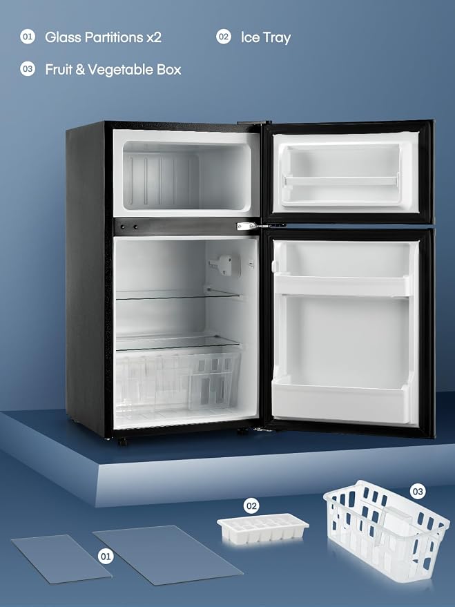 Mini Fridge with Freezer for Bedroom, 3.1 Cu.ft Double Doors Small Refrigerator with Ice Tray, Removable Shelves, Temperature Control Mini Refrigerator for Dorm and Office - Image 7