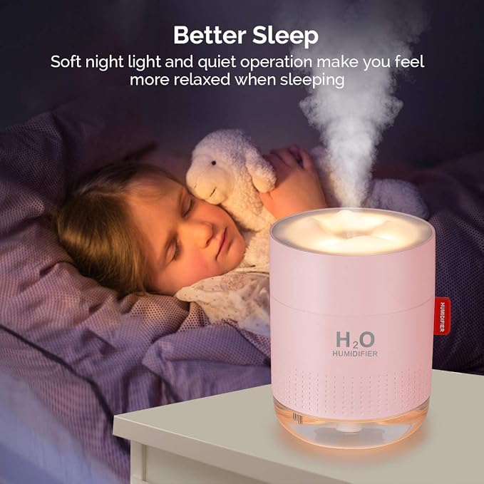 Portable Mini Cool Mist Humidifier, 500ml USB Personal Desktop Humidifier for Baby Bedroom, Travel, Office, Home - Auto Shut-Off, 2 Mist Modes, Super Quiet (Pink) - Image 3