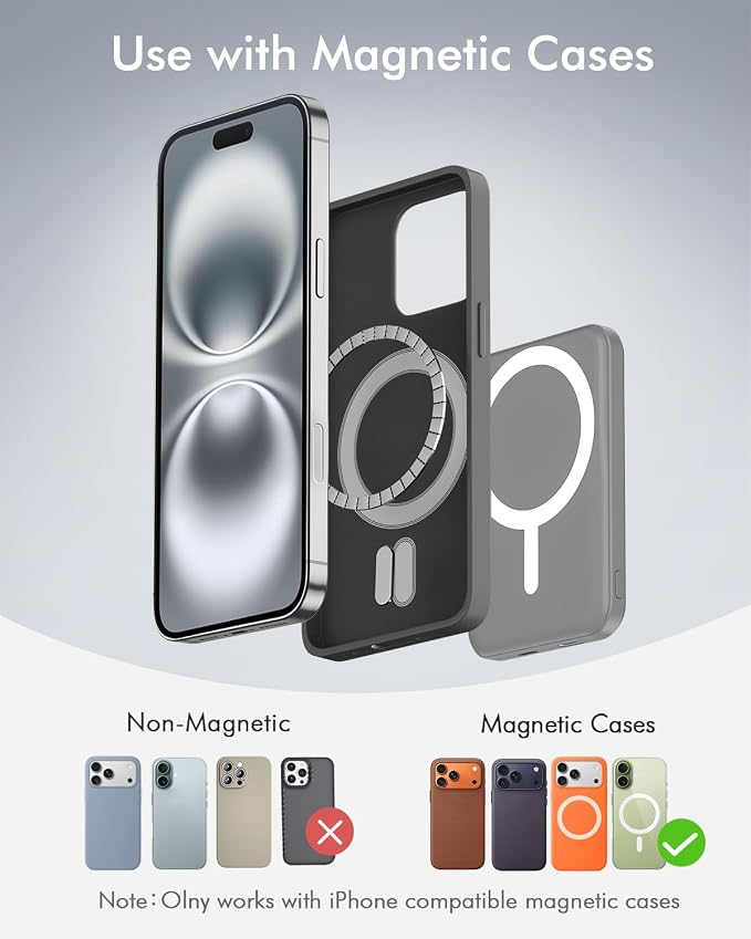 podoru for Magnetic Battery Pack, 5000mAh Magnetic Power Bank with Type-C Cable 20W PD Fast Charging Lighting Input Wireless Portable Charger for iPhone 17/16/15/14/13/12/ All Series-Gray - Image 2