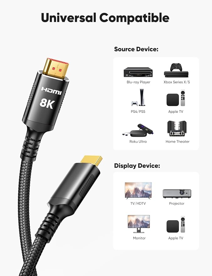 Snowkids 8K HDMI Cables 2.1 10FT 2-Pack 48Gbps 4K Ultra High Speed Cords eARC - Image 9