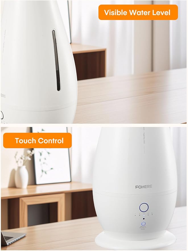 FOHERE Humidifiers for Bedroom Large Room, 5L Cool Mist Quiet Humidifier 48H Long Last for Indoor Plant, Baby, Home, Office with Humidity Sensor, Aroma Box, 3 Speed Settings, White - Image 6