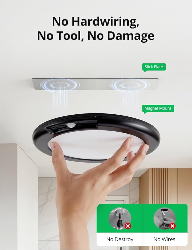 Bojim Rechargeable Motion Sensor Wireless Closet Ceiling Light 6000mAh Battery - Image 2