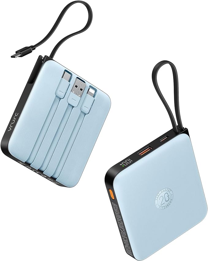 VRURC Portable Charger for iPhone with Built-in Cable, 10000mAh 22.5W Fast Charging USB C Battery Pack, Cell Phone Power Bank for iPhone 17 16 15 & Other Series (Blue) by Home