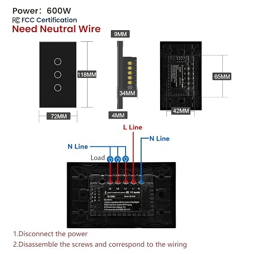 Zigbee Smart Switch Neutral Wire Required Need Zigbee Hub, 4.65 X 2.83 X 1.34 - Image 2