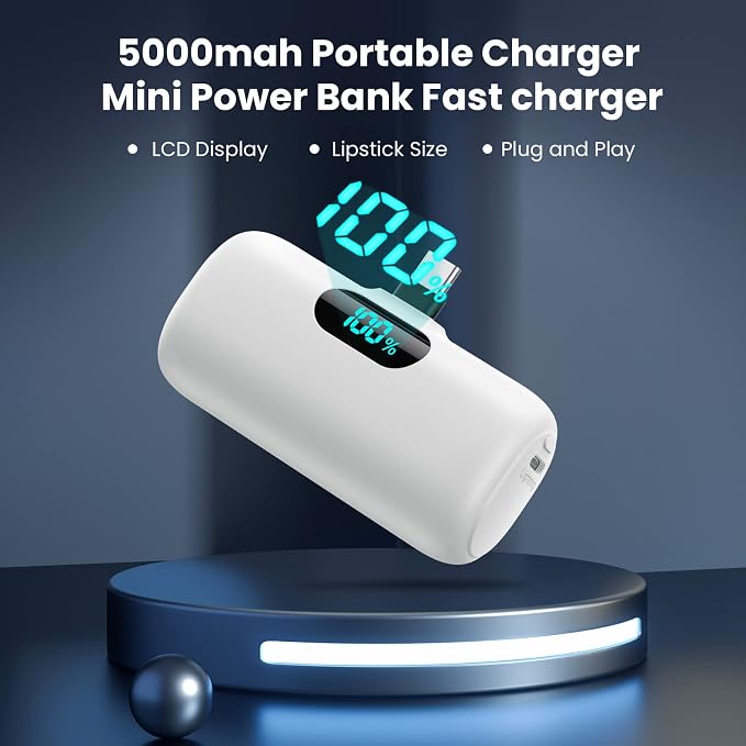 Feob Mini Portable Charger 5000mAh Power Bank,15W PD USB C Cell Phone Portable Power,LCD Display Battery Pack Compatible with iPhone 17/Air/17 Pro/17Pro Max/16/15 Android/Samsung/Moto(Type-C Only) - Image 6