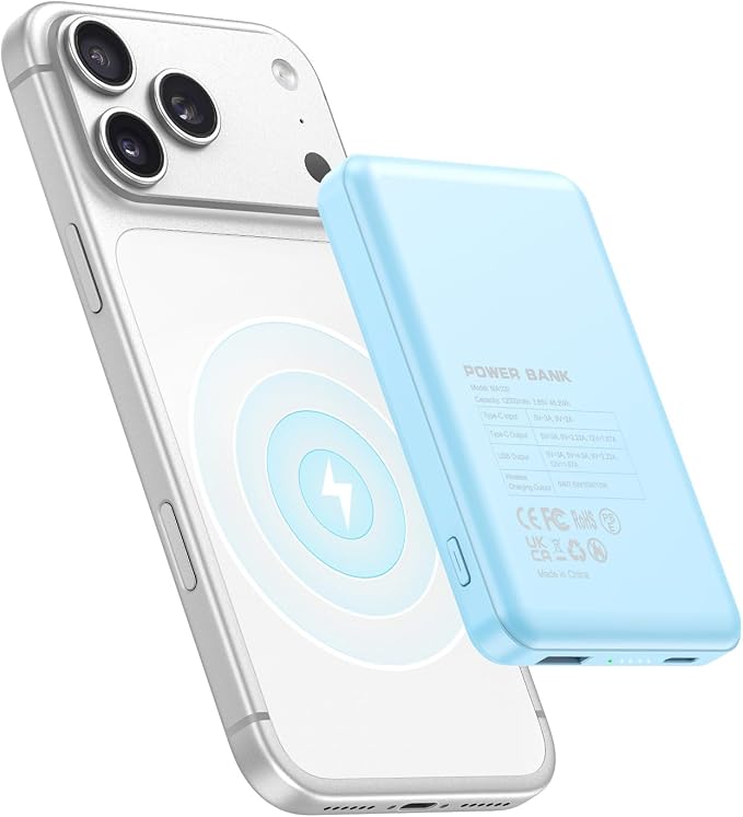 for Magsafe Battery Pack 12000mAh Magnetic Power Bank Portable Charger USB C 20W Fast Charging Wireless Charger Travel Essential for iPhone 17/6/15/14/13/12 Series Sierra Blue by COOAV