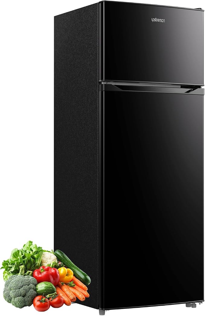 Upstreman 7.7 Cu.Ft. Refrigerator with Freezer Double Door Fridge | 7 Adjustable Thermostat, Large Capacity, Reversible Door Swing, Refrigerator for Apartment, Office, Dorm, Black（BD75 by StartUpLiveBetter