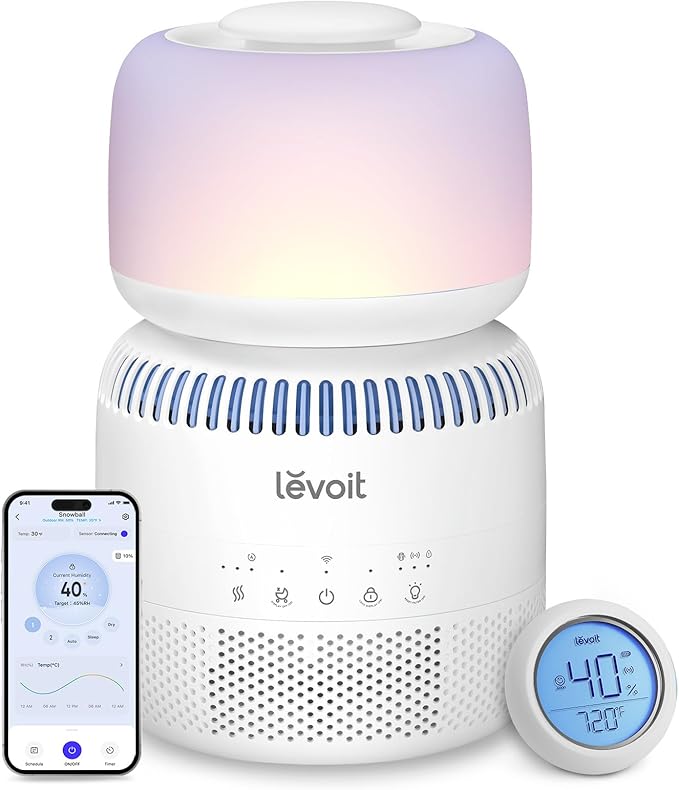 LEVOIT Evaporative Humidifiers for Bedroom Baby, Dual Air and Water Filters, Separate Sensor, Blue Light Free for Nursery Nightlight, Auto Dry, Smart Control & Alexa, Auto Mode, 3.8L Tank for 36H by Levoit