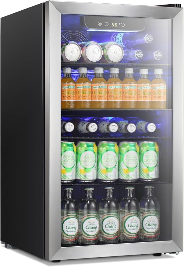 Antarctic Star Beverage Refrigerator Cooler -120 Can Glass Door Mini Fridge, for Soda Cola Beer or Wine Cooler Small Drink Dispenser Clear Front Door for Home, Bar 3.2cu.ft | 120 Can Capacity for Soda Cola Beer, Clear Front Glass Door for Home, Bar by AntarcticStar