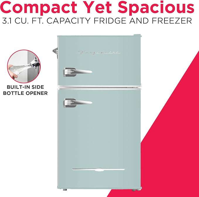 Frigidaire EFR840 Retro Mini Fridge with Freezer & Side Bottle Opener - Small 2 Door Refrigerator for Office Bar or College Dorm Room - 3.2 Cu Ft, Mint - Image 2