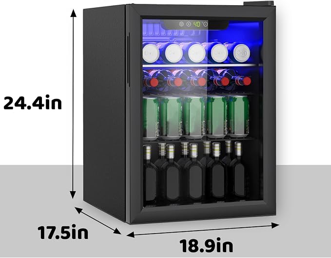 Compact 95 Can/2.6Cu.Ft Mini Fridge, Reversible Glass Front Door | For Soda, Beer or Wine, Portable Small Beverage Refrigerator with Digital Display & Removable Shelves for Office, Dorm, Bar - Image 2