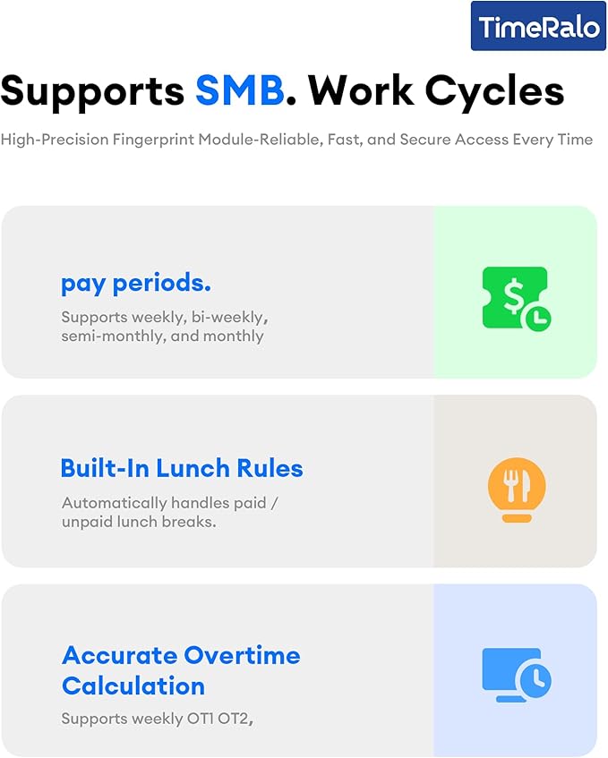 Cloud-Based Time Clock for Small Businesses, 3-in-1 Fingerprint Attendance - Image 6