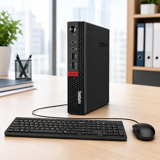 Lenovo ThinkCentre Mini Desktop Computer with AMD Processor & Graphics, 4GB DDR4 RAM, 128GB SSD, Windows 11, Wi-Fi, Bluetooth, 2X DisplayPort, RJ-45 Port, USB, for Daily Work, Wired Keyboard & Mouse by LENOVO