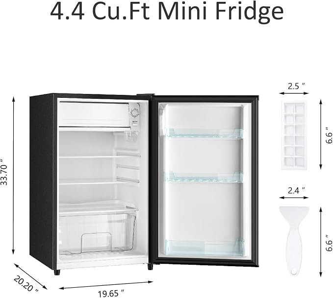 4.4 Cu.Ft Mini Fridge with Freezer, Single Door Mini Refrigerator, 5 Settings Temperature Adjustable, Compact Refrigerator for Apartment,Dorm, Office, Bedroom - Image 6
