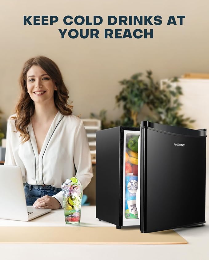 Upstreman 1.7 Cu.ft Mini Fridge with Freezer, Black-FR17 | Dorm Essentials, Adjustable Thermostat, Energy Saving, Low Noise, Compact Refrigerator for Dorm, Office, Bedroom - Image 2