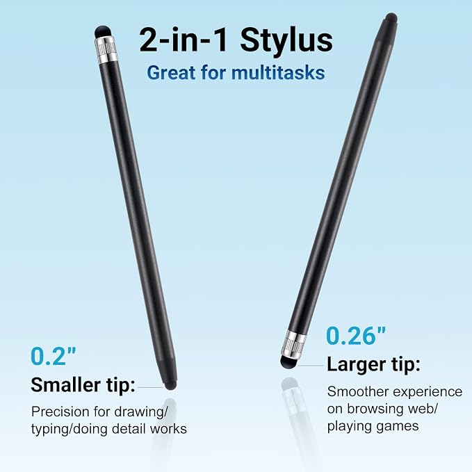 LINFANC 12Pcs Black Stylus Pen for Touchscreen, 2-in-1 High Precision & - Image 3