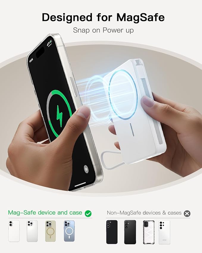 Magnetic Power Bank, 10,000mAh Wireless Portable Charger for Mag-Safe 15W Fast Charging, Battery Pack with USB-C Cable 20W In/Out for iPhone 17e/Air/17/16/15/14/13/12/Plus/Pro/Pro Max, AirPods & More - Image 8