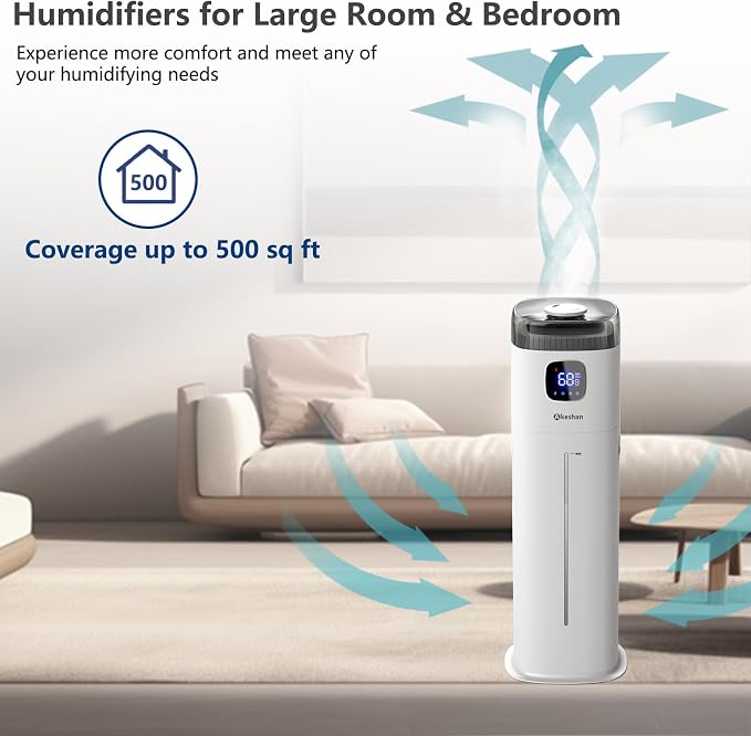 Large Humidifier for Bedroom, 9L/2.5Gal Ultrasonic Cool Mist, Easy Clean with 350ML/H Large Mist Speed, Remote control, Quiet Tower, Suitable for Kids Room Plant Yoga - Image 3