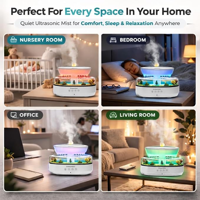 Dreamlax Rain Humidifiers for Bedroom – Cool Mist Essential Oil Diffuser, White Noise Machine with 10 Nature Sounds, 7 LED Lights, Remote Control & Decorative Raindrop Lamp - Image 5