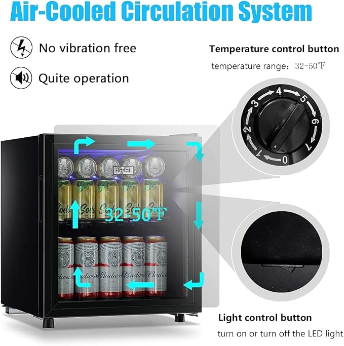 Mini Fridge Glass Door 60 Cans Beverage Cooler Refrigerator Mini Beer Fridge 1.6 cu.ft Organizer for Drinks Soda Wine Small Refrigerator with Blue LED for Home Office Dorm - Image 5