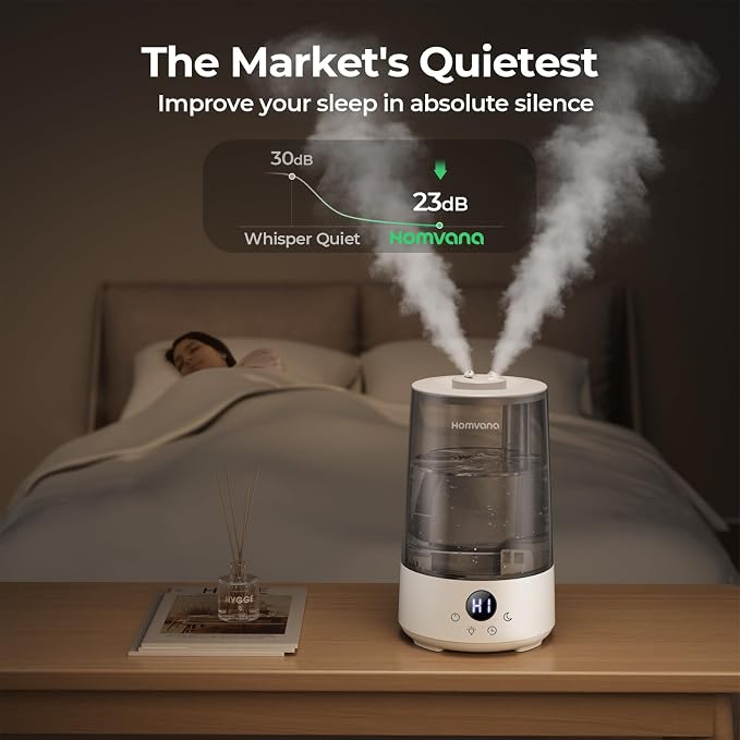 Homvana Humidifiers for Bedroom Home, 3.6 L Cool Mist Top-Fill 34H Super Long Time, Quiet 23dB, Baby Humidifier, Oil Diffuser for Large Room, House, Plant, Nursery, Office, BPA FREE, Ultrasonic (Grey) - Image 3