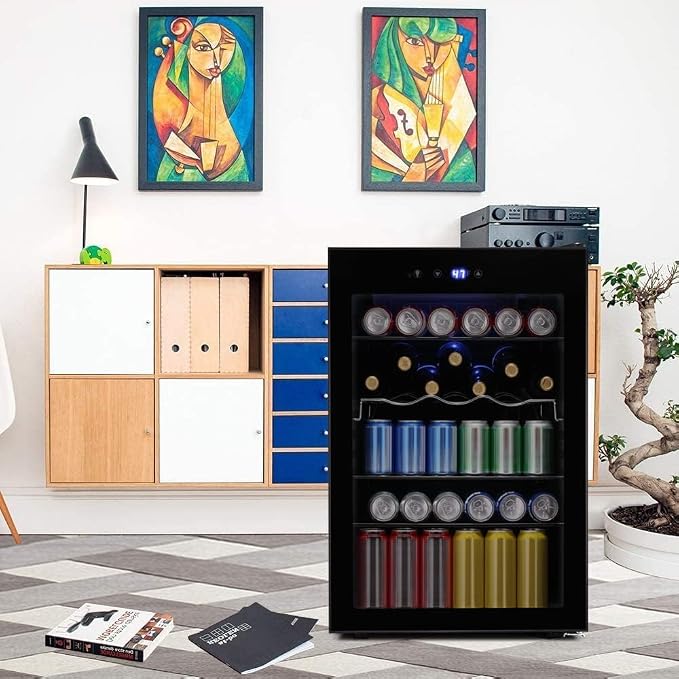 Kismile 4.5 Cu.ft Beverage Refrigerator and Cooler,145 Can Mini Fridge Glass Door with Digital Temperature Display for Soda,Beer or Wine,small Drink Dispenser Cooler for Home,Office or Bar (Black) | Capacity with digital temp control. Glass door for ea... - Image 8