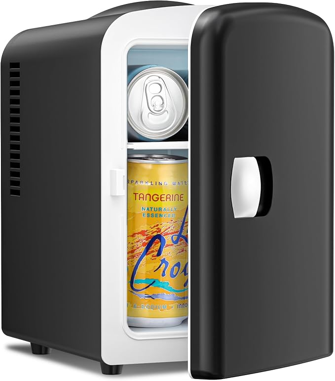 Antarctic Star 4L/6 Can Portable Compact Refrigerator for Bedroom,Car,Office & Dorm,Small Cooler for Food/Drinks/Skin Care,AC/DC, Black by AntarcticStar