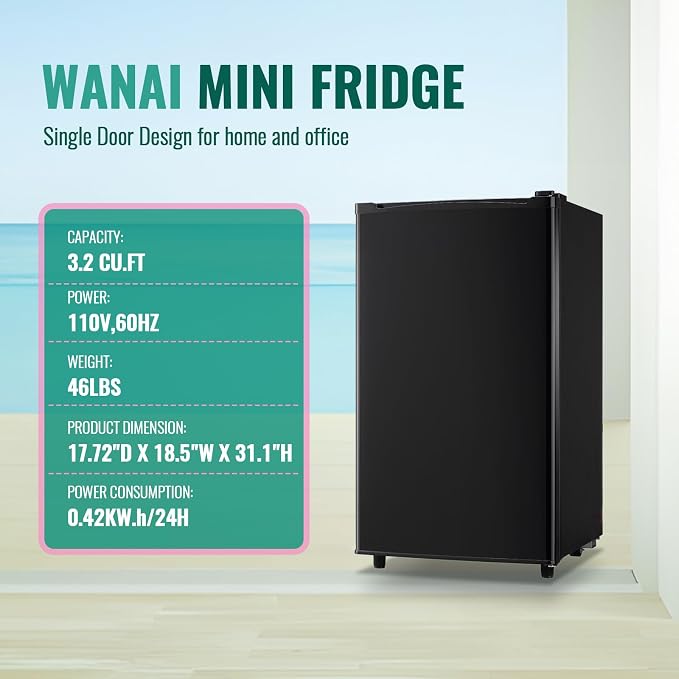 Compact Refrigerator 3.2 CU.FT Mini Fridge with Freezer Single Door Adjustable Temperature Side Door Wire Rack suit for Dorm Office Apartment BLACK - Image 6