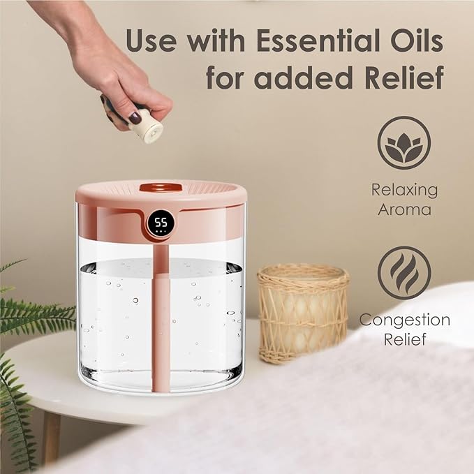 Dreamzy Humidifier for Large Room Cool Mist Bedroom Desktop Double Nozzle Cool Mist Humidifier with Night Light,with 2 Cleaning Brush Top Fill Lasts Up to 24 Hours,Auto Shut-Off,No leakage Design(Whit - Image 4
