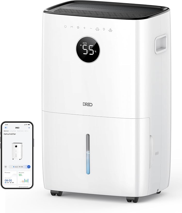 DREO 110-Pint Smart Dehumidifier for Basement, 4500 Ft² for Large Room, 2 Gallon Water Tank, Auto/Comfort/Constant Mode Dehumidifiers for Home, Bedroom, Bathroom, with Drain Hose, Black, 711S by DREO
