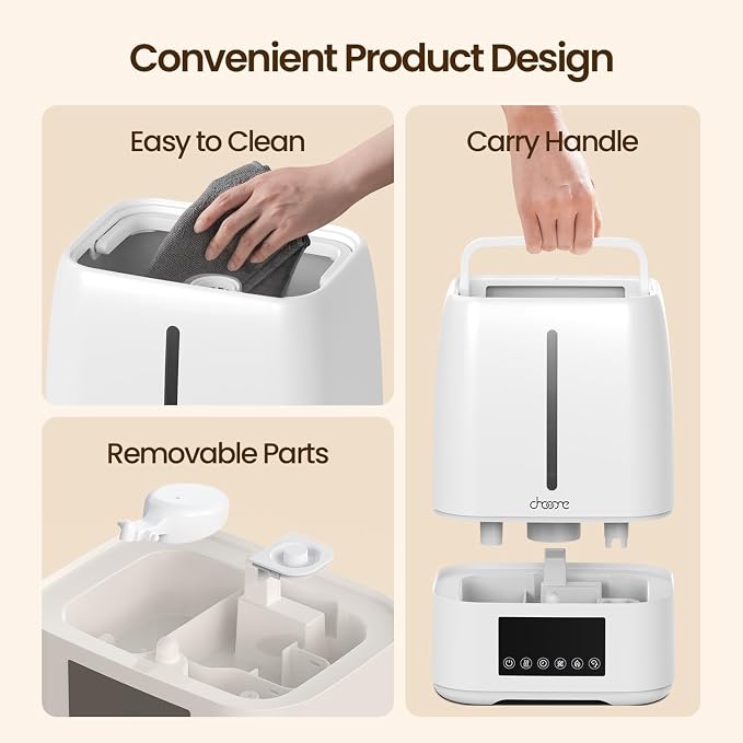 6L Top Fill Ultrasonic Humidifier - Cool and Warm Mist for Bedroom, Baby, Large Rooms & Plants, Smart Humidity Control, Aroma Diffuser, Night Light, 12H Timer, Quiet, White - Image 8