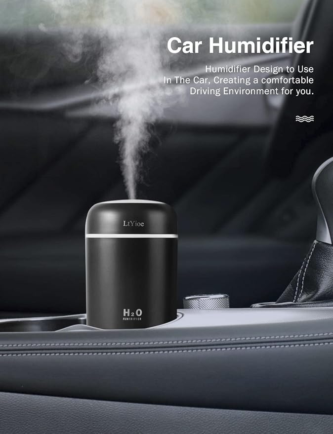 Humidifier Portable Mini Humidifiers for Bedroom, Personal Desktop Cool Mist Air Humidifier with Colorful Night Light, 2 Mist Modes & Auto Shut-Off, Super Quiet for Car Office Home (Black) - Image 3